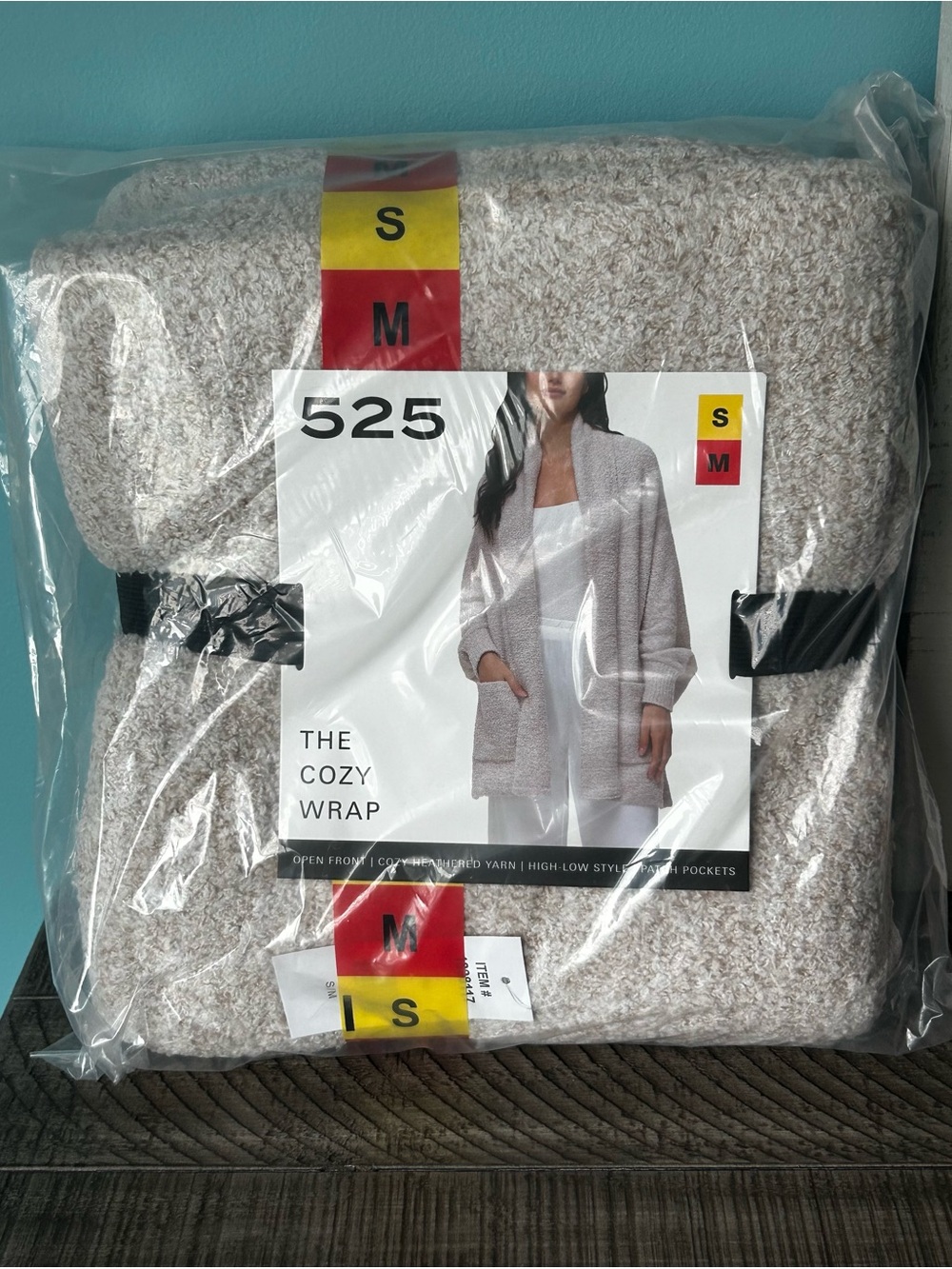 525 America Cozy Wrap Cardigan NWT S/M Goat Heather Open Front Bouclé Sweater